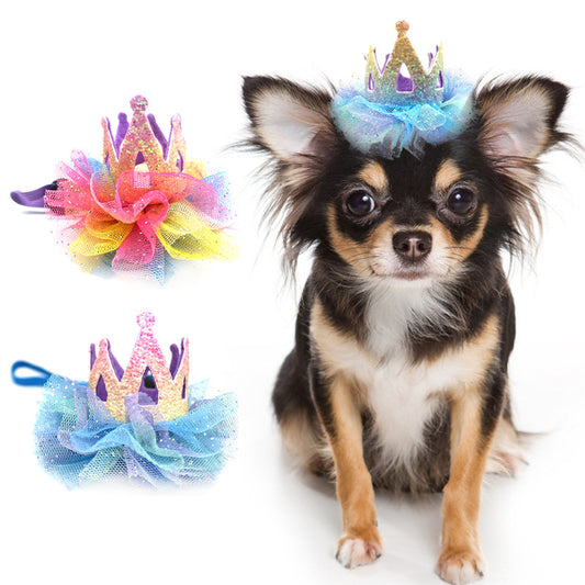 Pet Birthday Hat with Lace Crown for Dogs and Cats