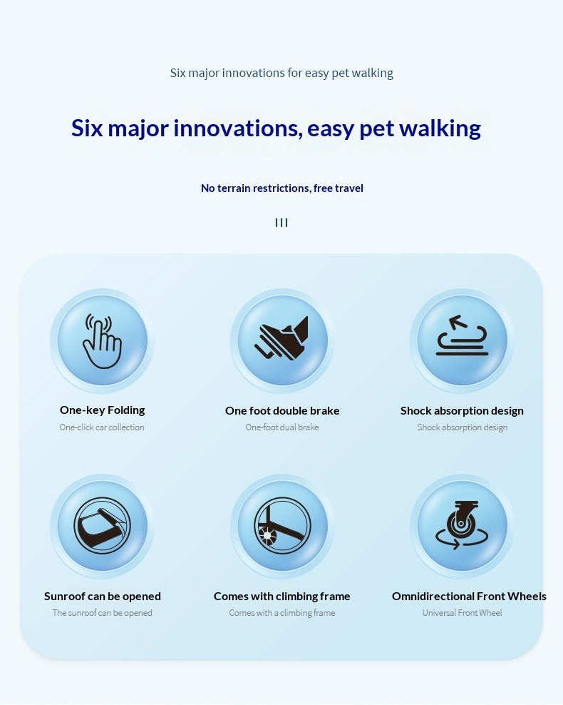 Foldable Pet Stroller with Ramp for Senior Cats & Small Dogs