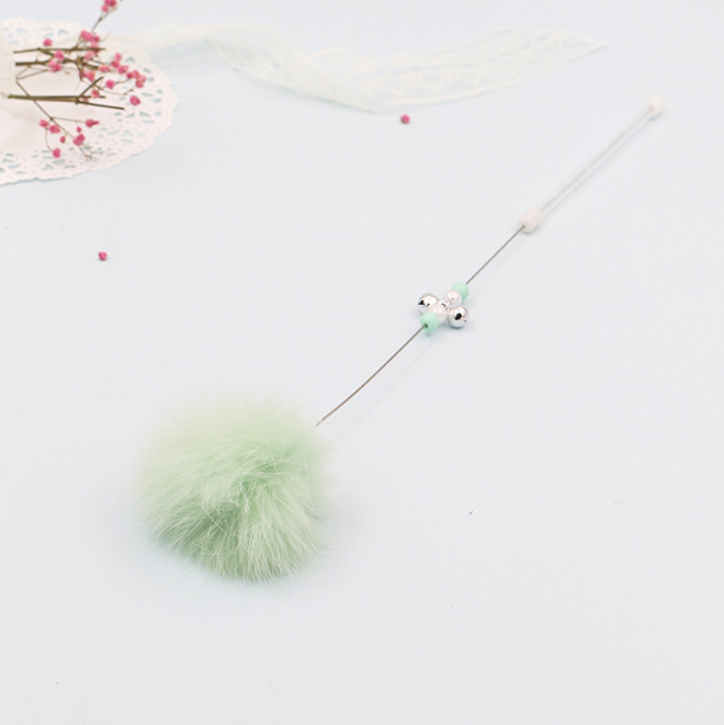 Colorful Pom Pom Cat Teaser Wand with Bell Toy