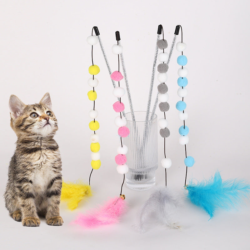 Factory Direct Cat Teaser Wand with Pom Poms