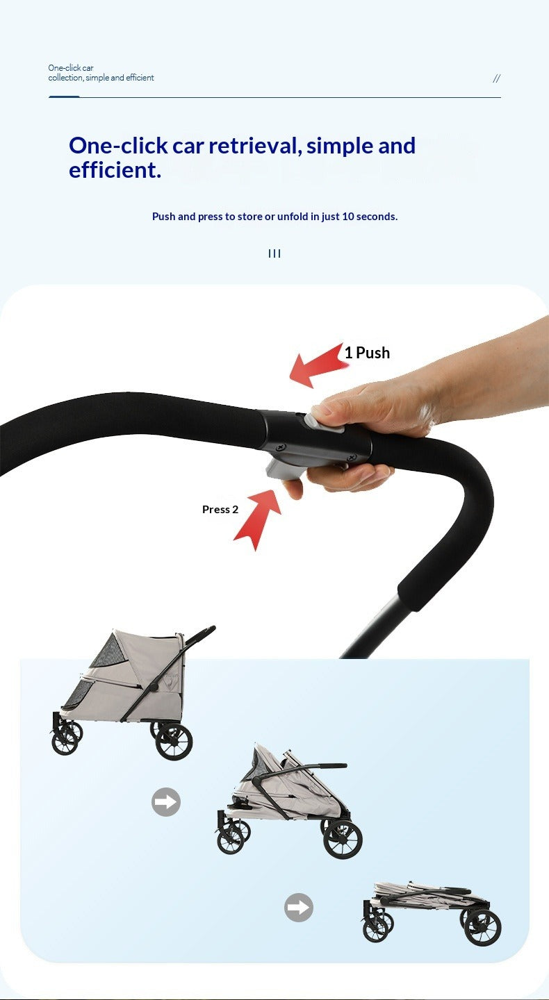 Foldable Pet Stroller with Ramp for Senior Cats & Small Dogs